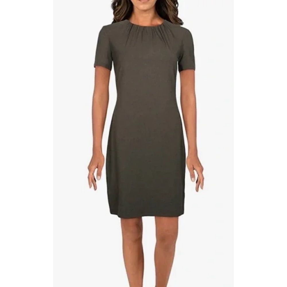 Theory Women's Ash Gather Tee Ruched Neck Short Sleeve Midi Slip Dress Size M